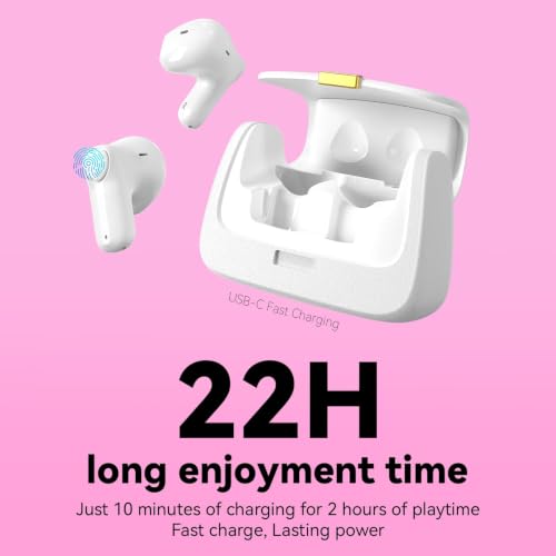 ANCwear Wireless Earbuds with Mini Handbag Case, 22H Playtime, Pearl White | Bluetooth 5.3, 13mm drivers, touch controls and DIY stickers for music, calls, travel, everyday wear and gifting - color: Bright White