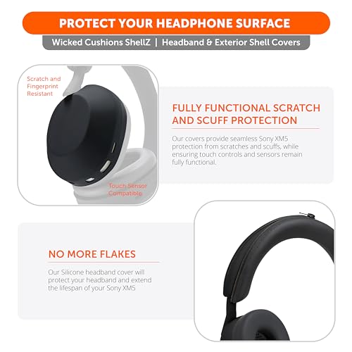 WC ShellZ XM5 - Exterior Shell & Headband Covers for Sony WH1000XM5 | Made by Wicked Cushions | Protective, Made with Premium Silicone | Black - color: Black