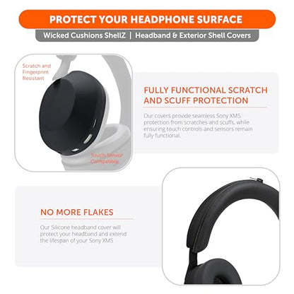 WC ShellZ XM5 - Exterior Shell & Headband Covers for Sony WH1000XM5 | Made by Wicked Cushions | Protective, Made with Premium Silicone | Black - color: Black