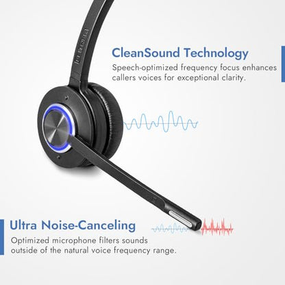 Leitner LH670 3-in-1 Wireless Office Headset with Mic – Wireless DECT Headset for Office Phone, Computer and Cell Phone – 5 Year Warranty – Single-Ear | Single-ear, over-the-head, DECT-not Bluetooth, office phone, computer, cell, Cisco, Yealink, Polycom,