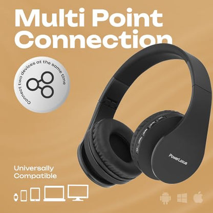 PowerLocus Wireless Bluetooth Over-Ear Stereo Foldable Headphones, Wired Headsets Rechargeable with Built-in Microphone for iPhone, Samsung, LG, iPad (Black) - color: Black