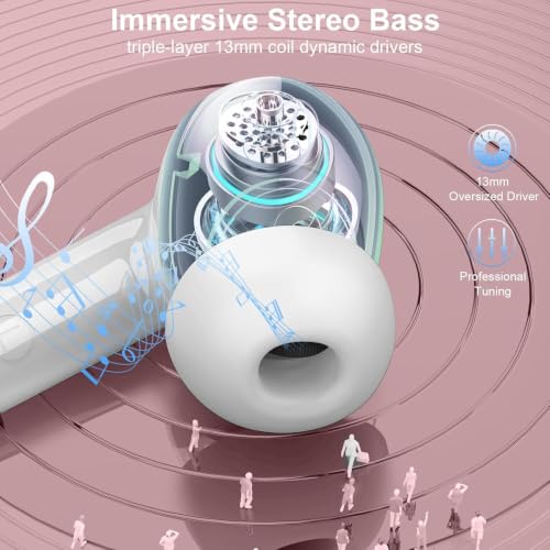 Wireless Earbuds, Bluetooth 5.4 Headphones, in-Ear Earphones with 4 ENC Mics Deep Bass Stereo, 40H Playtime LED Display Mini Charging Case Ear Buds, IP7 Waterproof Wireless Headphones for Android iOS - color: Pink Gold