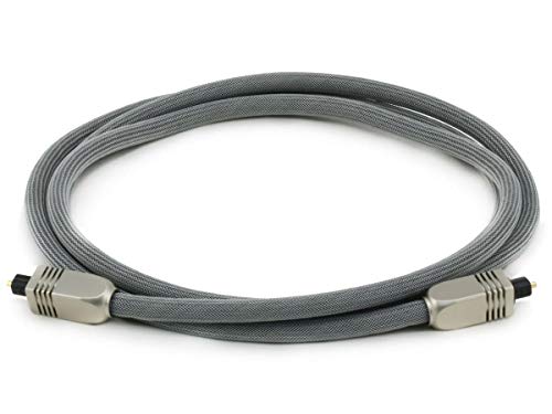 Premium S/PDIF (Toslink) Digital Optical Audio Cable - Silver - 6ft | Heavy Duty Mesh Jacket, Metal Connector Heads, For Play Station, Xbox one, Home theater & More - size: 6ft