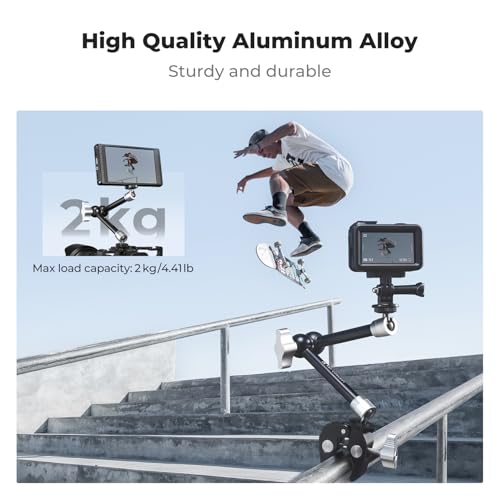 K&F CONCEPT 9.8" Magic Arm Clamp Kit with Dual 360° Ball Heads | Camera Arm Mount for Monitor, Flash, LED Light, Microphone, Camera Cage, Action Camera, Sliver, MS32 - size: 9.8-Inch