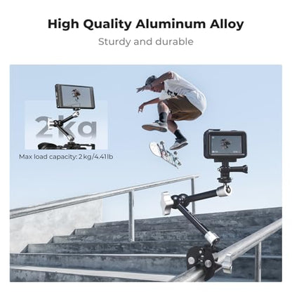 K&F CONCEPT 9.8" Magic Arm Clamp Kit with Dual 360° Ball Heads | Camera Arm Mount for Monitor, Flash, LED Light, Microphone, Camera Cage, Action Camera, Sliver, MS32 - size: 9.8-Inch