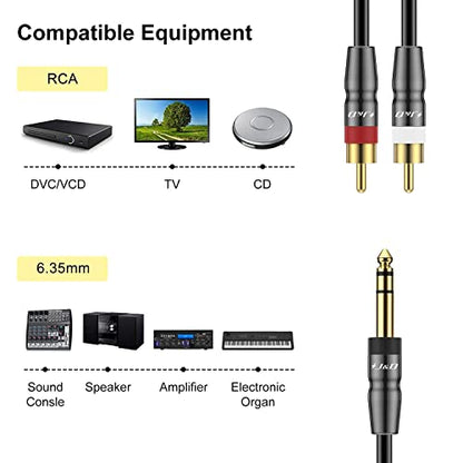 J&D 6.35mm TRS to Dual RCA Audio Cable, Copper Shell Heavy Duty 6.35mm 1/4 inch Male TRS to 2 RCA Male Stereo Audio Y Splitter Cable (10 Feet) - size: 10 Feet