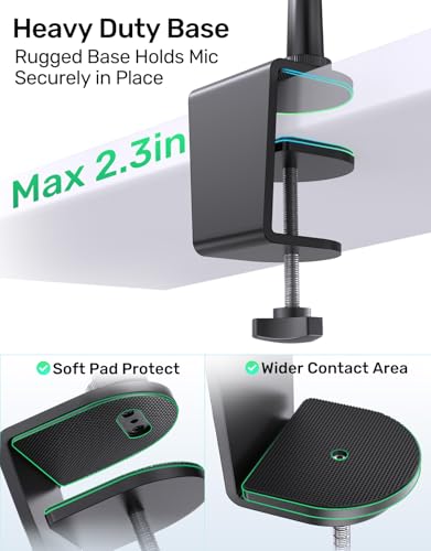 19 Inch Gooseneck Microphone Holder for Podium, 【Heavy-Duty】 2.5 lb Max | Thickened Aluminum Flexible Gooseneck, 2 Mic Holders, 1/4" and 3/8" Adapters, Desk Clamp, Ideal for Gaming, Podcast - size: Heavy-Duty Clamp