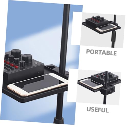 Clamp-On Microphone Stand Tray Dual Ports Adjustable Mic Holder for Live Streaming and Karaoke Sturdy Storage Rack for Music Accessories and Phones