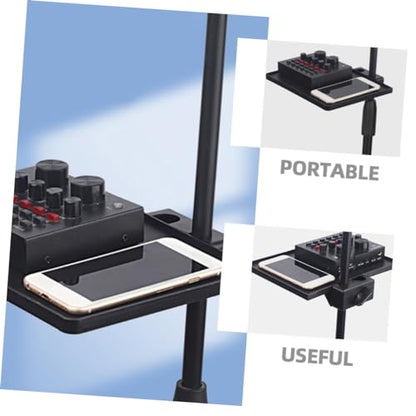 Clamp-On Microphone Stand Tray Dual Ports Adjustable Mic Holder for Live Streaming and Karaoke Sturdy Storage Rack for Music Accessories and Phones