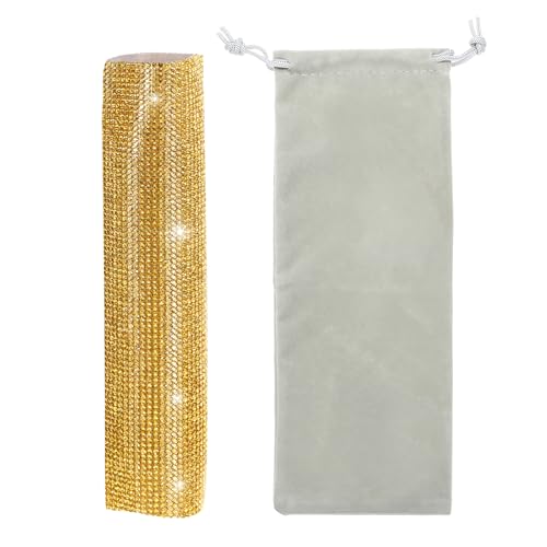 MECCANIXITY Gold Mic Handle Cover, Rhinestones Microphone Handle for Most Universal Wireless Microphones, Mic Not Included(with Grey Velvet Bag) - color: Gold Grey