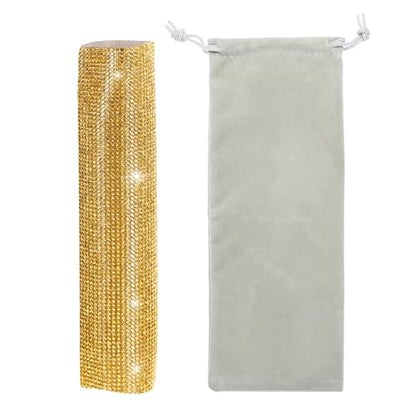MECCANIXITY Gold Mic Handle Cover, Rhinestones Microphone Handle for Most Universal Wireless Microphones, Mic Not Included(with Grey Velvet Bag) - color: Gold Grey