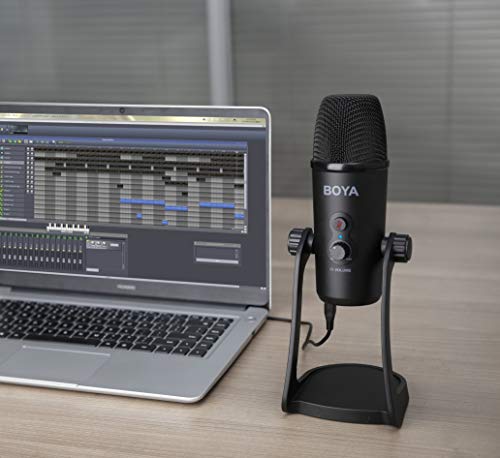 Boya BY-PM700 Multi-Pattern USB Microphone for Windows and Mac Computers with Headphone Output, Black