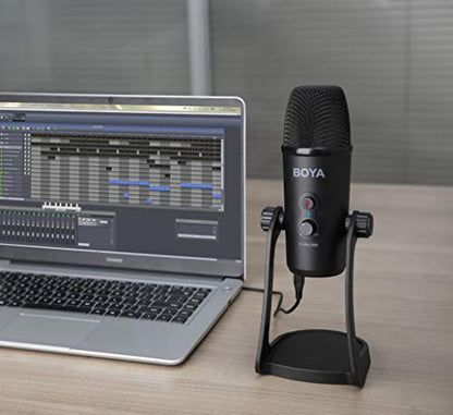 Boya BY-PM700 Multi-Pattern USB Microphone for Windows and Mac Computers with Headphone Output, Black