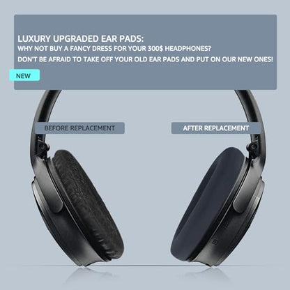 Fabric Comfort Replacement Ear Pads for Bose QuietComfort 35 / QC35 II – Fits QC45 QC25 QC15 QC2 AE2 AE2i AE2w SoundLink & SoundTrue (S3 Style) - color: N8 Black & Blue