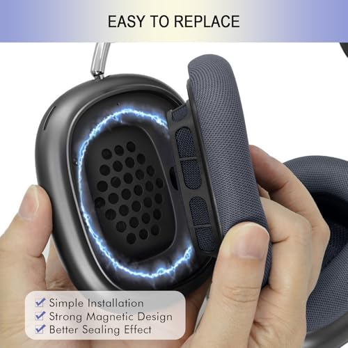 Ear Cushions Replacement for Apple AirPods Max 1 & 2- Cups Headphones Pads | Upgraded Earpads Covers Sweatproof Protein Leather Silicone Foam for Workout & Gym (Midnight) - color: Midnight