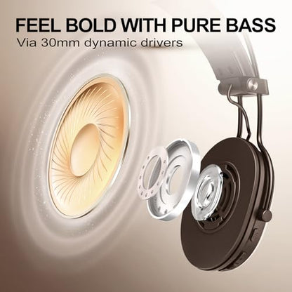 Active Noise Cancellation Wireless Bluetooth On-Ear Headphones:with - Hi Res Sound Up to 55H Battery Life, Lightweight, Comfortable, Foldable Design, for Home Office Travel, Dark Brown - color: Dark brown