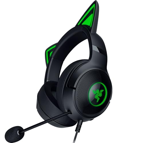 Razer Kraken Kitty V2 USB Wired Headset: Chroma RGB Kitty Ears - Stream Reactive Lighting - HyperClear Cardioid Mic - 40 mm Drivers - 7.1 Surround Sound - Comfortable Ear Cushions - Black - color: Black