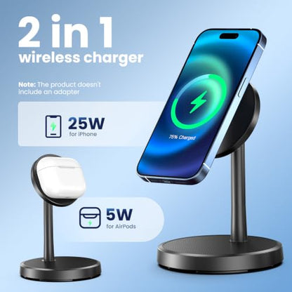 Magnetic Wireless Charger, 2-Pack 25W Fast Mag-Safe Stand for iPhone 17-16 | Fast Magnetic Wireless Charging Station for iPhone 17/17 Air/17 Pro/17 Pro Max, 16 Pro Max Series and AirPods - color: Black&White