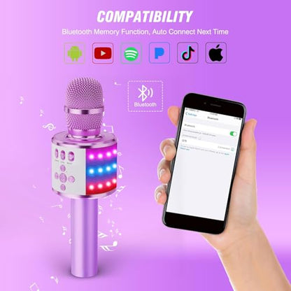 BONAOK Karaoke Microphone for Kids & Adults - Bluetooth Microphones Singing Mic with Disco Lights, Echo Effect, Built-in Speaker Portable Karaoke Player for Party Travel Gifts Q78(Light Purple) - color: Light Purple