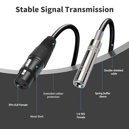 XLR Female to 1/4 inch 6.35MM Female Stereo Audio Cable 3PIN XLR to TRS Cable 1 FT(30cm) 2pcs - style: 3PIN XLR Female to 6.35MM TRS Female Cable 1 FT(30cm)