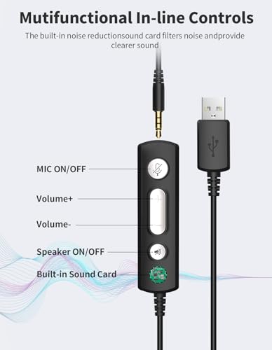 Wired Headphones with Microphone for PC, On-Ear Computer Laptop | USB Headset with Noise Cancelling Microphone in-line Control for Home Office Online Class Skype Zoom, (3.5mm + USB)