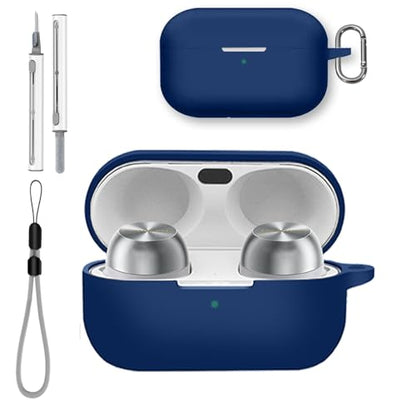 for Technics EAH-AZ100 Case Cover with Cleaner Kit, Soft Skin Silicone Case Cover with Keychain and Lanyard，Full Protective Case for Men and Women-Blue - color: Blue
