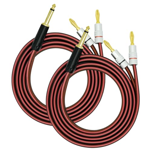 Yuchenfeng 2Pack Gold-Plated 1/4" TS Mono to Banana Plug Speaker Cable - 14AWG OFC Copper Audio Cable for Guitar, Mic & DJ Equipment, Dual PVC Shielded, Hi-Fi Sound 6.5FT