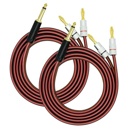 Yuchenfeng 2Pack Gold-Plated 1/4" TS Mono to Banana Plug Speaker Cable - 14AWG OFC Copper Audio Cable for Guitar, Mic & DJ Equipment, Dual PVC Shielded, Hi-Fi Sound 6.5FT