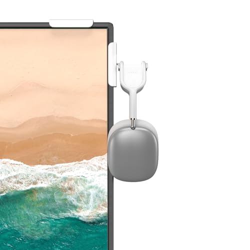 Headphone Holder for Screen (White) | Plastic Headphone Stand, Headset Stand Suitable for AirPods Max, Sony, Bose, Beats and More - color: White