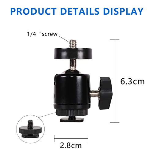 Hot Shoe Mount Adapter 360 Degree Swivel Mini Ball head with 1/4 inch Screw for DSLR Camera, Monitor, Gopro，Camcorder, Flash Light, Tripod, Microphone (2 Pack)