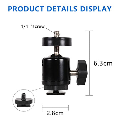 Hot Shoe Mount Adapter 360 Degree Swivel Mini Ball head with 1/4 inch Screw for DSLR Camera, Monitor, Gopro，Camcorder, Flash Light, Tripod, Microphone (2 Pack)