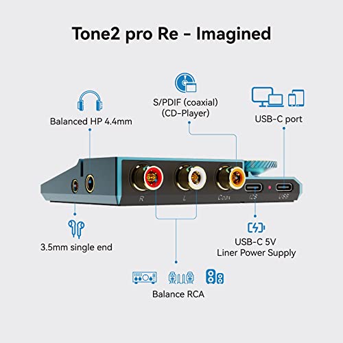 Khadas Tone2 Pro | Desktop Digital Analog Converter - Headphone Amplifier with USB-C Inputs: 3.5mm Unbalanced / 4.4mm Balanced/RCA - MQA DECODER - color: Dark Blue