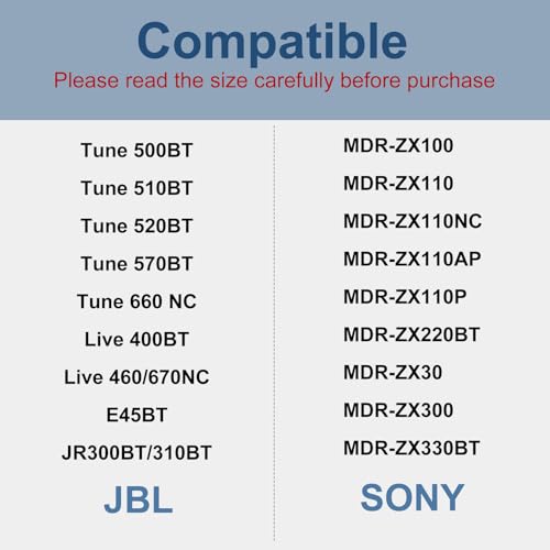 Replacement Ear Pads for JBL Tune 510BT/520BT/570BT/660NC Headphones, Black | Compatible with JBL Live 460NC/670NC,JBL Junior JR 320 320BT/310BT/300BT, Sony WH-CH520/MDR-ZX110 and More Headphones