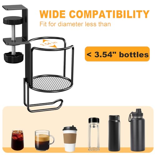 2-in-1 Clip-On Cup Holder & Headphone Hook - 360° Rotatable Anti-Spill Desk Organizer, Perfect for Gaming Tables, Office Desks, Lawn Chairs & Home Use (1 Pack)