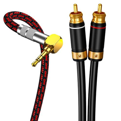 3.5mm to 2 RCA Audiophile Audio Cable Stereo Braided Gold Plated Oxgen-Free Copper Core for Smartphones Tablets Speakers Home Theater (Right Angle 3.5mm, 16.4FT) - size: 16.4FT, style: Right angle 3.5mm