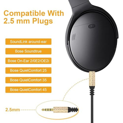 Replacement Coiled Spring Audio Cable Compatible with Bose 700 QuietComfort Ultra QC45 QC35II QC35 QC25 NC 700 Soundlink Soundtrue Noise Cancelling Headphones (Gold) - color: black
