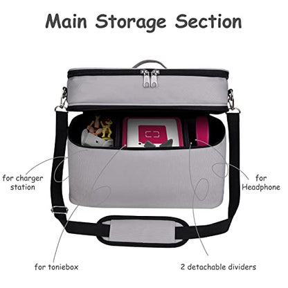 Storage Case for Toniesbox 2, Carrying Bag for Tonie Starter Set, Tony Characters, Audio Player Box, Charger & Headphone, Bag Only (Gray, Large) - color: Gray