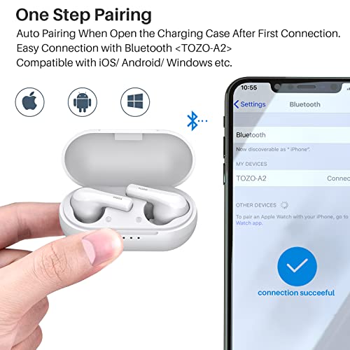 TOZO A2 Mini Wireless Earbuds, Ultra Lightweight Bluetooth 5.3 Headphones | Comfortable Fit Ear buds, Clear Calls with Built-in Mic, Immersive Premium Sound, 20H Playtime, in Ear Headset, White - color: White