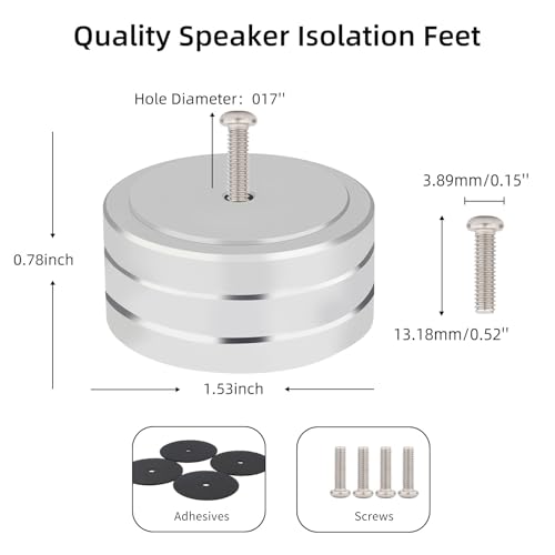 4Pcs Audio Isolation Feet Load 400KG Anti Vibration Pads 40 * 20mm(Silver) | Aluminum Hifi Isolation Footer with Threaded Screw&Adhesive fit Speaker/amplifier/turntable/subwoofer/Record Player/Equipment - color: Sliver