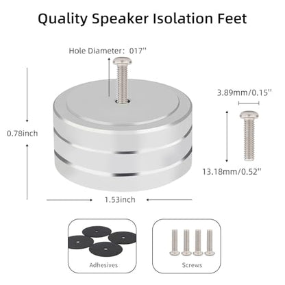 4Pcs Audio Isolation Feet Load 400KG Anti Vibration Pads 40 * 20mm(Silver) | Aluminum Hifi Isolation Footer with Threaded Screw&Adhesive fit Speaker/amplifier/turntable/subwoofer/Record Player/Equipment - color: Sliver