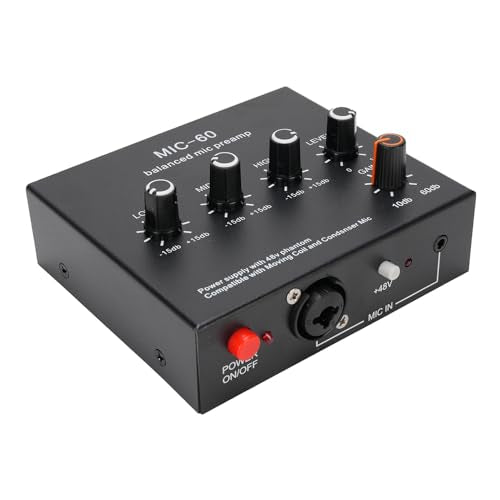Microphone Preamp Mic Gain Booster 48V Power Supply Mic Pre Amp for Dynamic Condenser XLR 3.5mm 6.35mm Inputs Outputs (with XLR Cable) - size: With XLR Cable