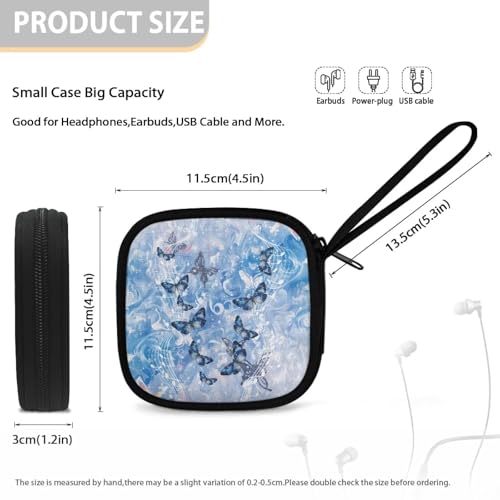 Blue Butterfly Lightweight Headphone Storage Bag, Portable Headset Carrying Pouch Headphone Case Bag Soft Travel Pouch for Ear Headphones - color: Blue Butterfly