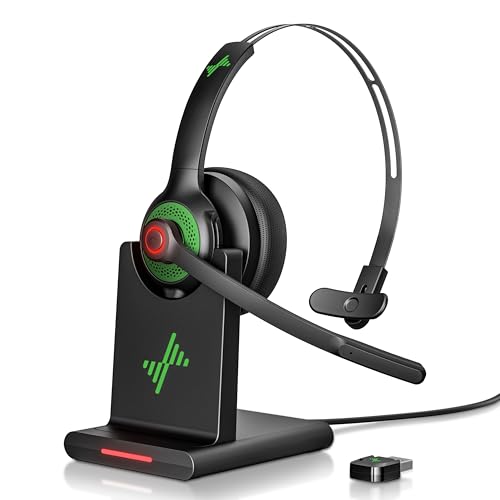 Bluetooth Wireless Headset with Mic for Work, Bluetooth 5.2, Advanced Noise Reduction Microphone, Clear Calls - Comfortable On-Ear Headphones, Applicable to PC, Laptop, Phone, Android, Zoom, Office - color: Black Green