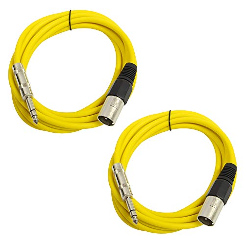Seismic Audio - SATRXL-M10-2 Pack of 10 Foot 1/4 Inch TRS to XLR Male Patch Cables - Balanced - 10 Foot Patch Cord - Yellow and Yellow - color: Yellow and Yellow