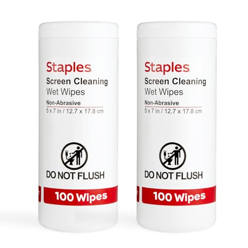 Staples Screen Cleaning Wipes, 100 Per Tub, 2-Pack | Safe for monitors, laptops, and electronics. Removes dust, smudges, and grime. - size: 100 Count (Pack of 2)