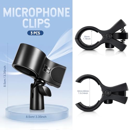 Sliner 3 Pcs Large Black Microphone Clips Adjustable Mic Holder for Microphones with Outer Diameter Range 1.26" from 2.3", with 5/8" Male to 3/8" Female Screw Adapter Mic Clip for Stand Accessories