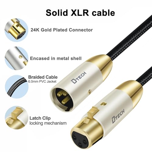 DTECH 5ft XLR to XLR Microphone Cable Male to Female Balanced Audio Cord for Mic Speaker PA Systems Standard 3 Pin Gold Plated Connectors Nylon Braided Instrument Wire, 5 Feet, Black - size: 5ft