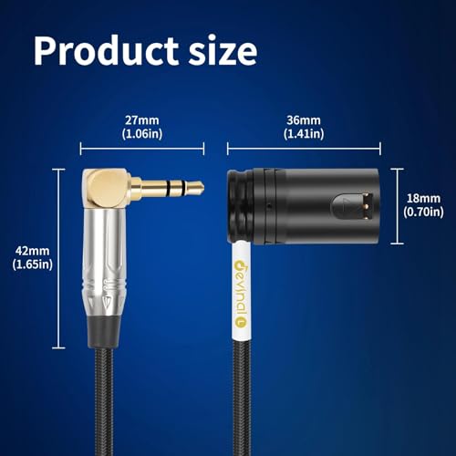 Right-Angle 1/8" inch to Dual Rotatable Right-Angle XLR Cable, 3.5mm to Adjustable-Angle Low-Profile XLR Male Microphone Adapter Connector, 3 FT