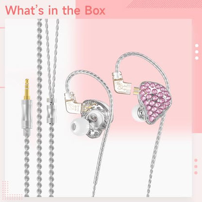 2 Pcs in-Ear Monitor Headphones, Pink Wired HiFi Gaming Earbuds with Mic, 6.56 ft 2 m Cable, Over Ear Design for Musicians, Audiophile Earphones for Women, PC, Cell Phones