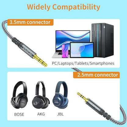 2-Pack 3.5mm to 2.5mm Aux Audio Cable (5FT),Replacement Audio Cord Compatible with SoundTrue Soundlink Bose 700 QuietComfort QC45 QC35II QC35 QC25 Noise Cancelling Headphones,NC700 On-Ear 2 (Grey) - size: 2-PACK